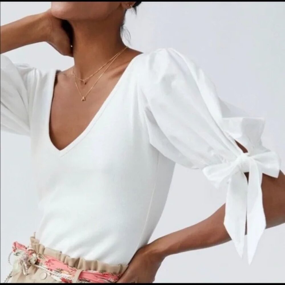 NWT Maeve Puff Sleeved Top XXS White